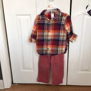 Boys 3T Gymboree flannel shirt and red denim pants